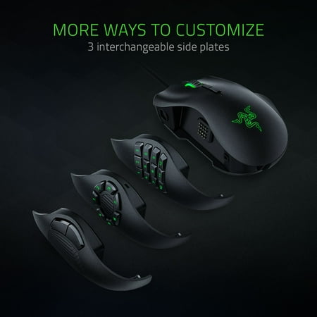Razer - Naga Trinity Wired Optical Gaming Mouse with Interchangeable Side Plates in 2, 6, 12 Button Configurations - Black
