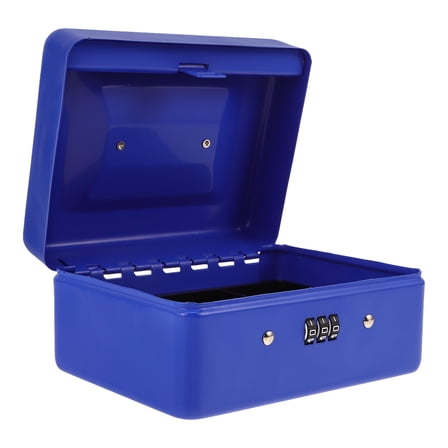 DECOMELODY Blue Rectangular Metal Cash Box 1Pcs With Combination Lock For Home And Office