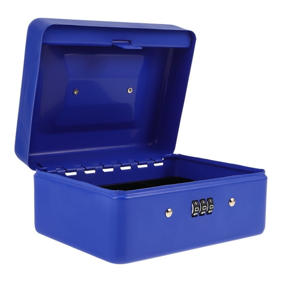 DECOMELODY Blue Rectangular Metal Cash Box 1Pcs With Combination Lock For Home And Office