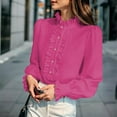 thumbnail image 2 of Enjoytime Tops for Women Trendy Fall Winter Solid Color Round Neck Shirts Business Casual Dressy Womens Button Down Blouse Hot Pink XXL, 2 of 2
