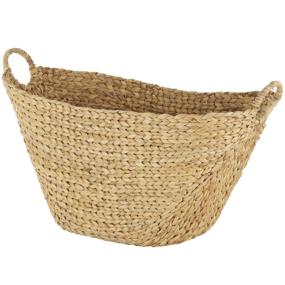 DecMode 31" x 19" Brown Seagrass Handmade Large Woven Storage Basket with Ring Handles, 1-Piece