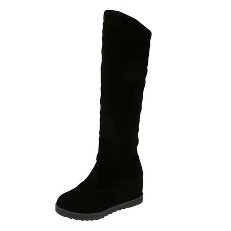 DVKOVI Cowgirl Boots Wide Calf Women s Knee High Boots Wedge Heel Casual Fashion Shoes Fall Winter Boots for Women Knee High Wedges Heels for Women Closed Toe Boot for Ladies Fall Winter Navy 36