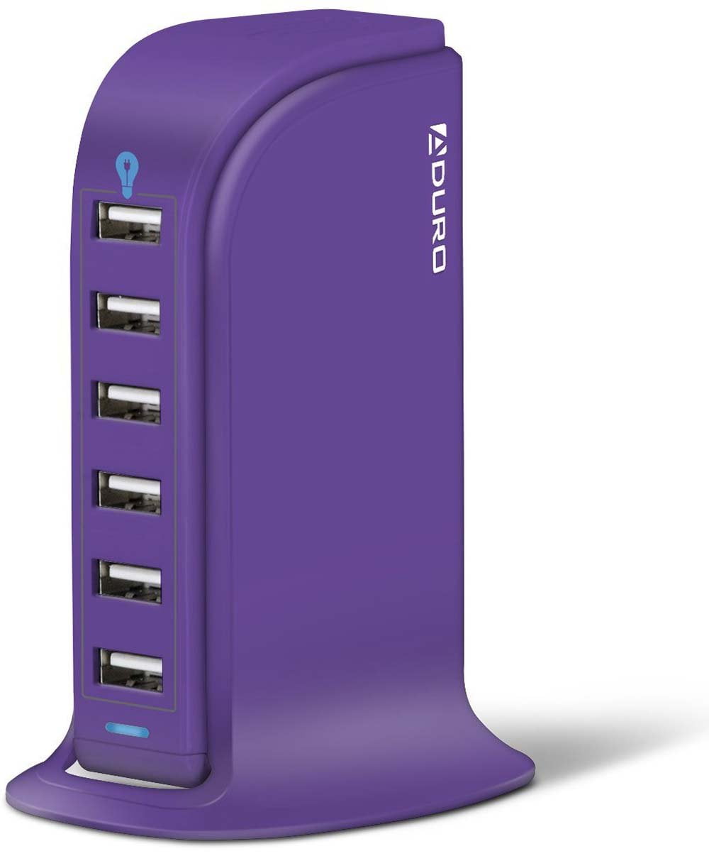 Aduro 40W 8A 6-Port USB Desktop Charging Station Hub Wall Charger for Tablets and Smartphones with Smart Flow Technology (Solid Purple)