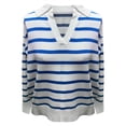 thumbnail image 2 of Prolriy Chandails pour Femmes Chandail Uni Décontracté Cardigan à Revers Rayé Chandail Femmes Chandails Hauts Bleus m, 2 of 7