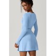 thumbnail image 2 of Womens Square Neck Bodice Dress Long Sleeve Side Slit Flare Mini Dresses, 2 of 6