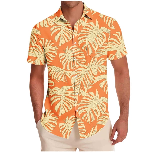 Mens Casual Manga Corta Botón Abajo Camisas Impresas Botón de Bolsillo Cuello Turndown Blusa Camisa para Verano Al Aire Libre Casual Diario