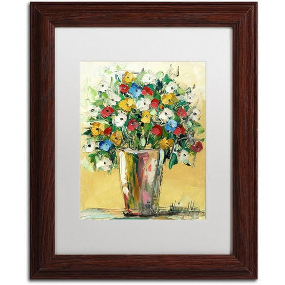 Trademark Fine Art "Spring Flowers in a Vase 9" Canvas Art by Hai Odelia, White Matte, Wood Frame