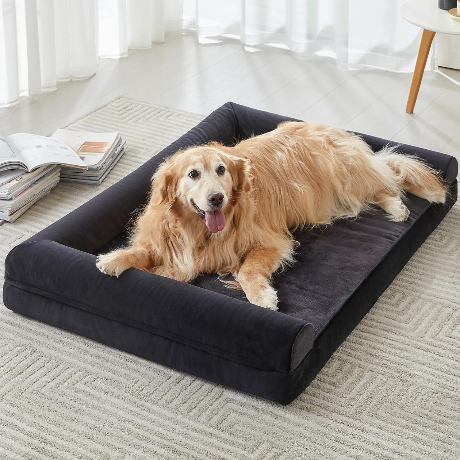 Washable Dog Beds for Large Dogs, Orthopedic Dog Bed Large, Big Dog Couch Bed with Removable Washable Cover, Waterproof Lining and Nonskid Bottom, Egg-Crate Foam Pet Sofa Bed for Sleeping