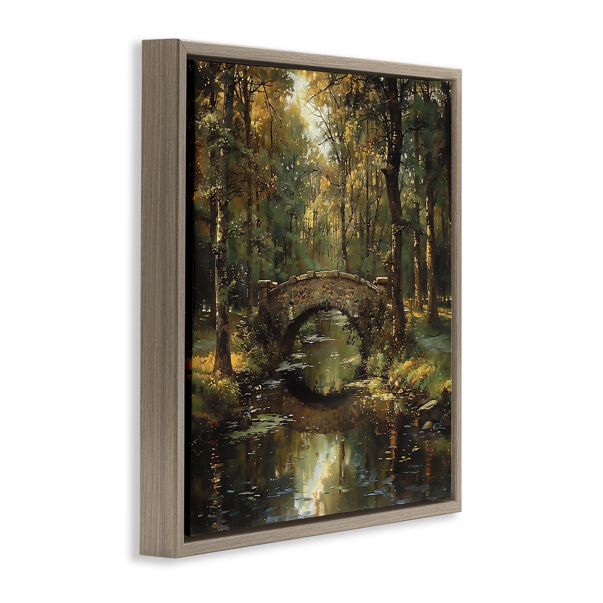 Stupell Industries Forest Bridge in Autumn Light Brown Framed Floater Canvas Wall Art, design by Creative Studio