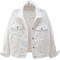 thumbnail image 1 of SURJDE Women's Casual Denim Jacket Solid Color Basic Long Sleeve Jean Jacket Coat, 1 of 6
