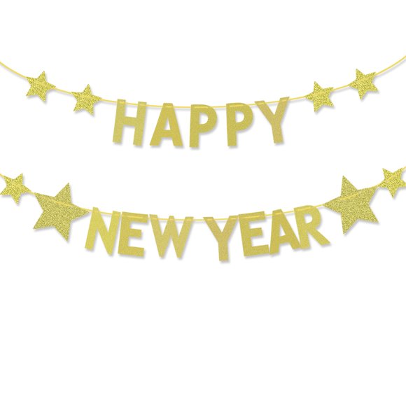Bannière Guirlande Scintillante de Fête de Bonne Année avec Ficelle Suspendue Fournitures de Décoration de Fête du Réveillon du Nouvel An