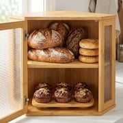 YUCHANG Corner Bread Box for Kitchen Counter, Bamboo Large Capacity Bread Storage Bin with Acrylic Door Panel