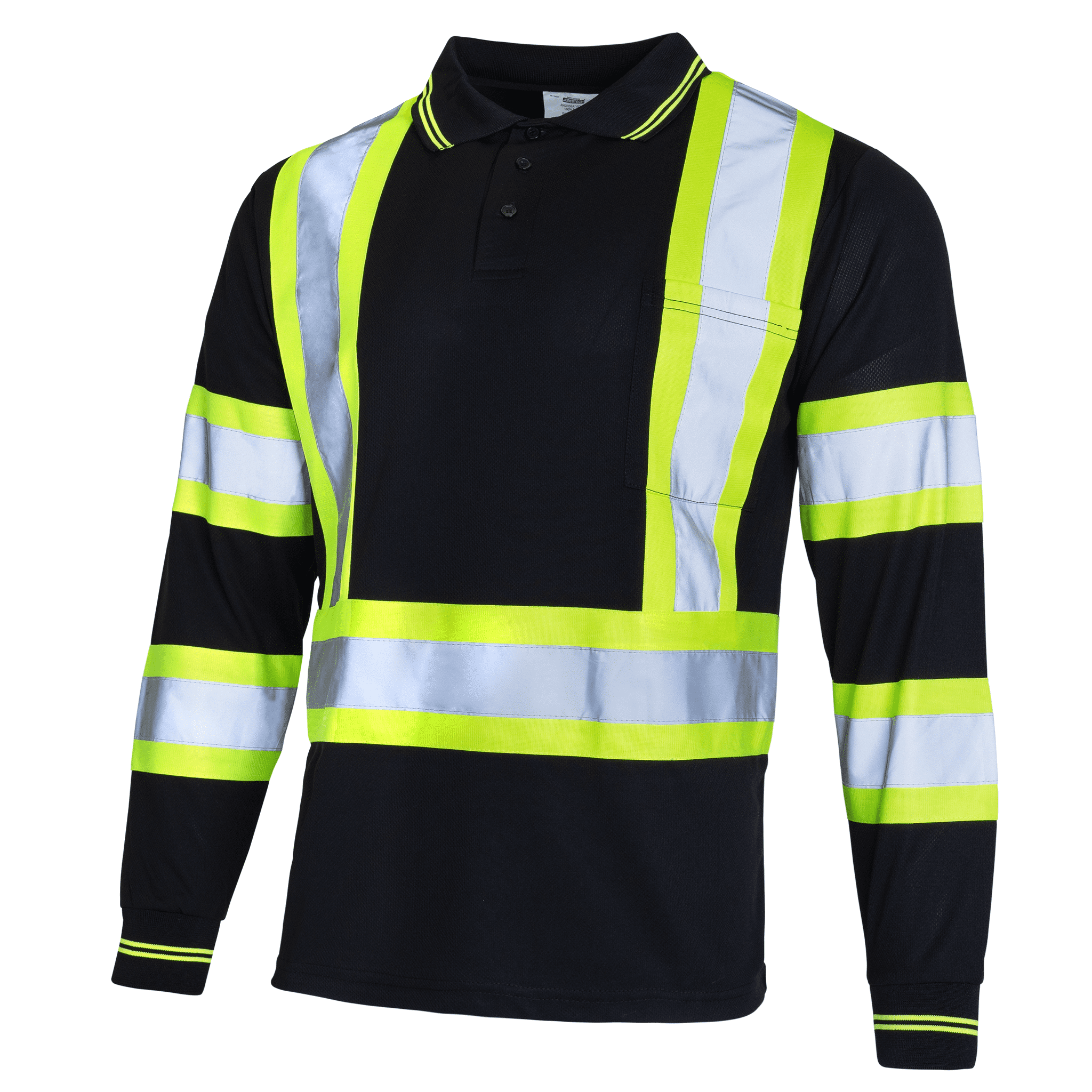 CHUOU Men Long Sleeve Safety Shirts Reflective Stripe High Visibility Work Shirt With Pocket Round Neck Shirts Vintage Streetwear