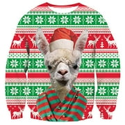 RAISEVERN Ugly Christmas Sweater for Men Women Funny Xmas Alpaca Scarf Sweatshirt Holiday Festive Long Sleeve Winter Llama Pullover Snowflake Top