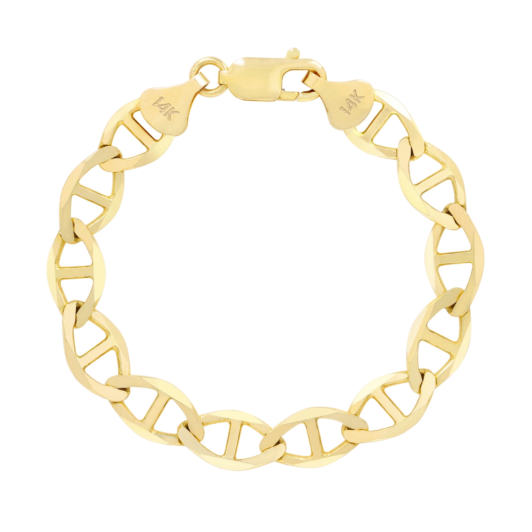 Nuragold 14K Real Yellow Gold Solid Mariner Chain Anchor Link Bracelet 7"-9" (2mm-7.5mm) Italian Jewelry for Men & Women