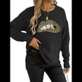 thumbnail image 1 of Suéter de Cuello Redondo Personalizado con Estampado de Leopardo y Labios Bordados para Mujer Negro L, 1 of 8