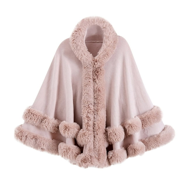 Châle Tricoté Grande Taille pour Femmes avec Faux Col et Manteau Chaud à Capuche