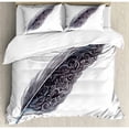 thumbnail image 3 of Gray Duvet Cover Set Twin Size, Image of a Dated Antique Classical Quill Pen Feather with Leaf Motifs on One Side, Decorative 2 Piece Bedding Set with 1 Pillow Sham, Grey Black, by Ambesonne, 3 of 3
