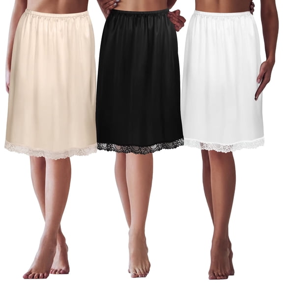 Women Half Slips for Under Dresses Skirt Extenders Skirt Womens Half Slip Satin Anti Static Lace Long Underskirt
