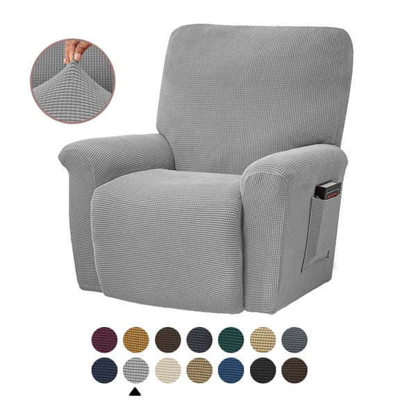 Mictong large solid color fleece recliner cover, washable sofa cover, thick polyester recliner cover, elastic recliner sofa cover, suitable for living room, 4-piece set, Silver