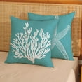 thumbnail image 2 of Coastal Pillow Covers 20x20 Set of 2 Aqua Teal Turquoise Coral Starfish Throw Pillows Nautical Ocean Decorations Summer Linen Beach Pillowcase Outdoor Decor Farmhouse Cushion Case for Couch, 2 of 6