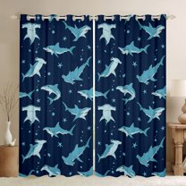 Feelyou Blue Shark Animal Black Out Curtains, Ocean Stars Curtains Pack of 2 (42x63 Each)
