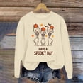thumbnail image 2 of Solthread Womens Skeleton Sweatshirt Have A Spooky Day Three Dancing Skeletons Graphic Print Casual Crewneck Pullover for Autumn Outings and Halloween Night Graphic Tops, 2 of 4