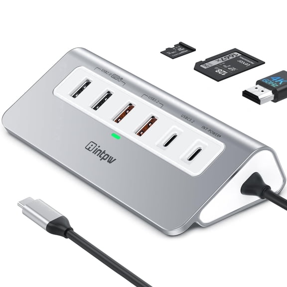 INTPW Powered USB C Hub for Laptop, 9-Port USB Hub with 10Gbps Data Transfer, 4K HDMI, 100W PD Charging, Multiport Adapter for MacBook, Windows PC
