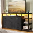 thumbnail image 2 of TV Stand for 60 Inches TV,Dresser with Charging Station & LED Lights, 9 PU & Fabric Drawers,Entertainment Center and Industrial TV Console Table with Open Shelves for Living Room, Bedroom,Black, 2 of 8
