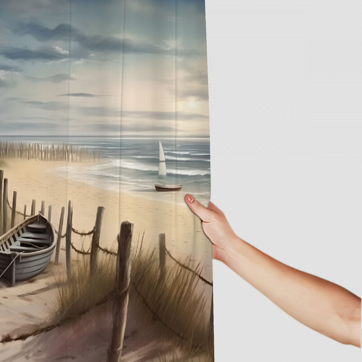 Pratyus Lighthouse Boat Fence Fabric Shower Curtain with Hooks, Polyester Bathroom Decor Set for Shower/Bathtub, Waterproof & Quick Drying, Various Sizes 60x72