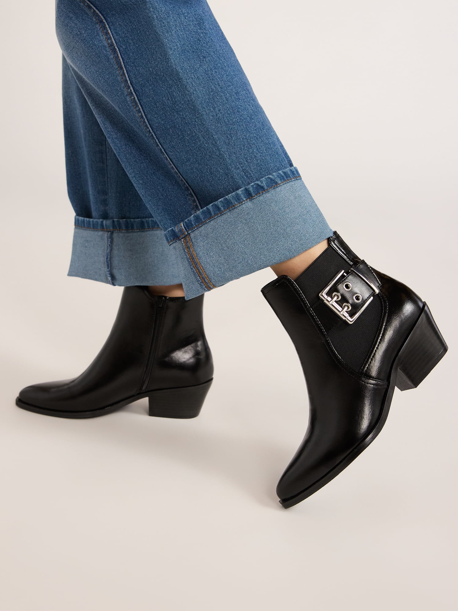 Scoop Womens Faux Leather Moto Buckle Ankle Booties
