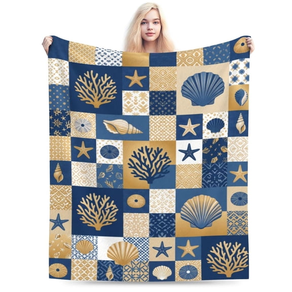 Ocean Blanket, Soft Cozy Flannel Throw for Home Decor, Warm Accent Blanket for Sofa Couch Chair and Bedroom 50x40