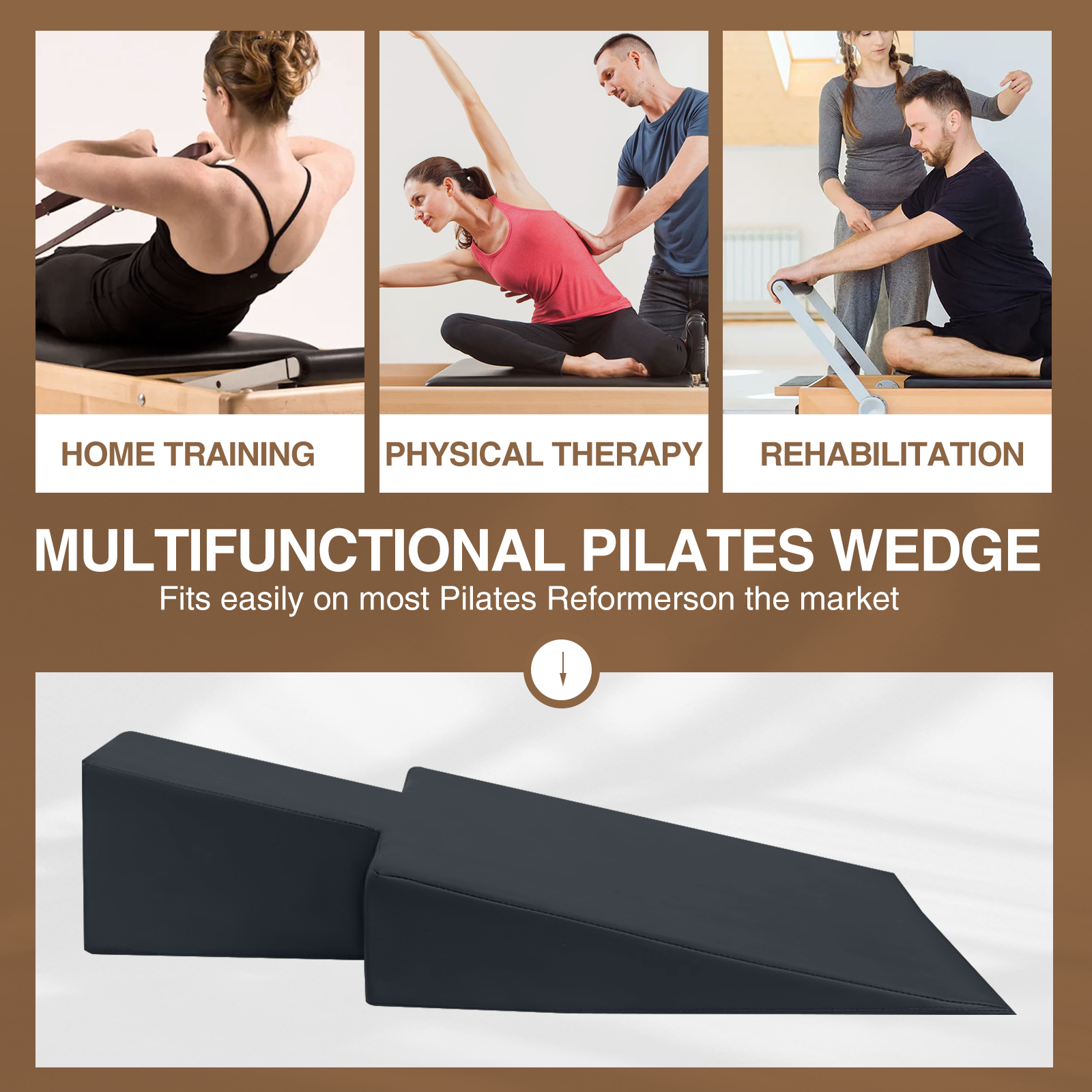 Large Upholstered Pilates Wedge for Pilates Reformer, Exercise Equipment for Pilates Reformer Machine, Reformer Accessories for Floor Exercises, Ideal for Home Pilates and Studio Use, Black