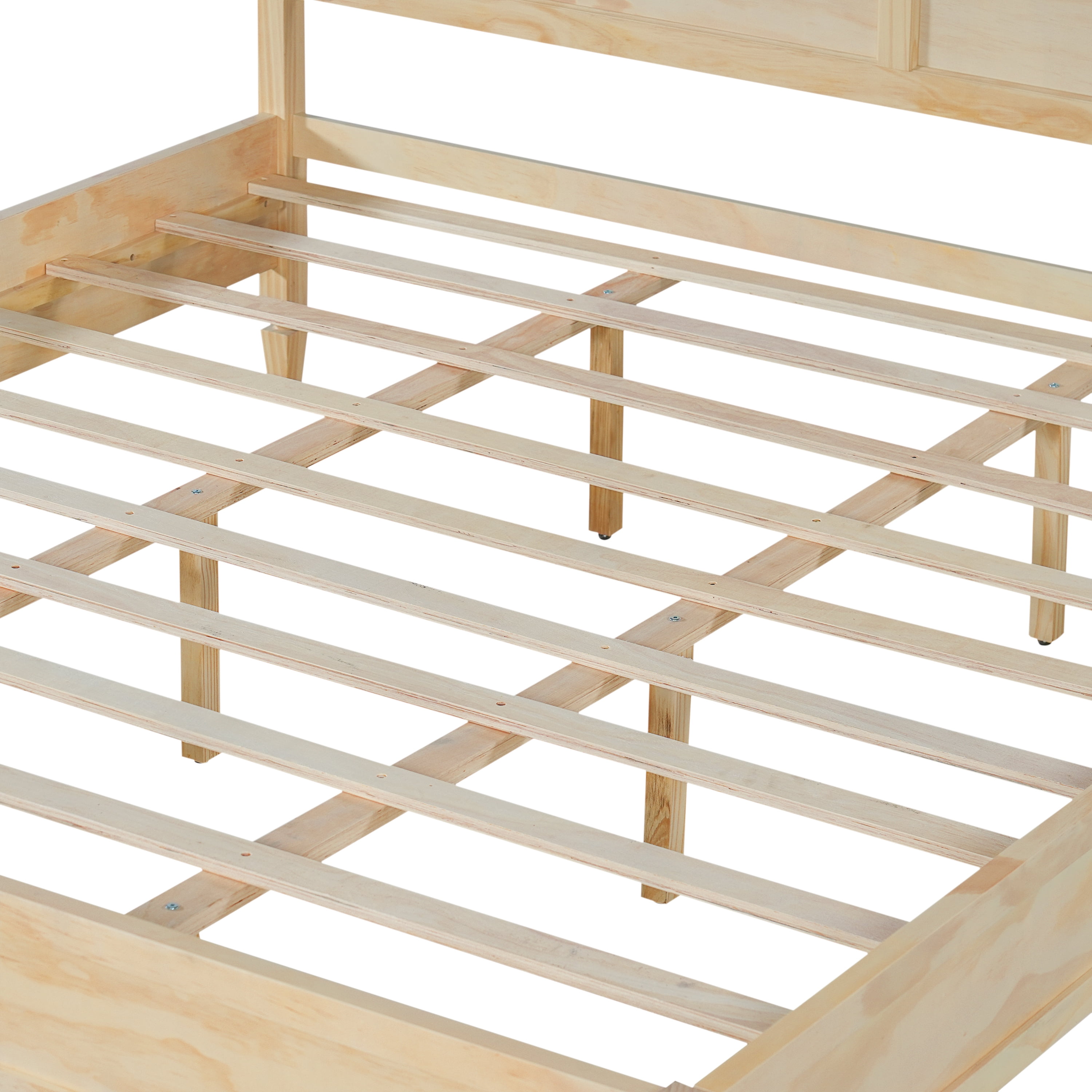 Euroco Wood King Size Platform Bed with Panel Headboard, No Box Spring Needed, Natural