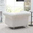 thumbnail image 3 of Accent Chair, Modern Teddy Button Tufted Upholstered Single Sofa Chair with Nailhead Trims & Rolled Arms, Comfy Leisure Sofa Armchair with Solid Wood Legs for Living Room, Bedroom, White, 3 of 7