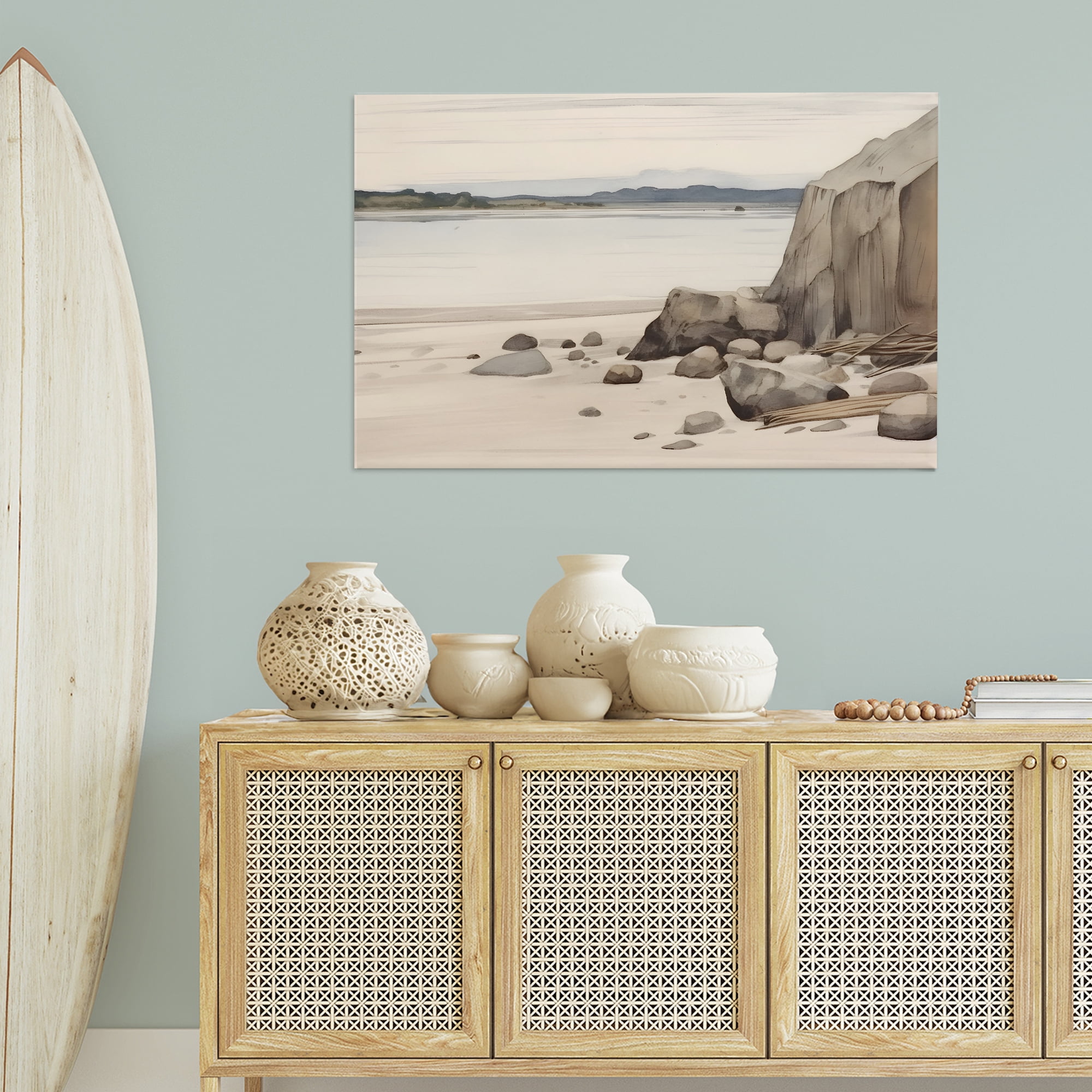 Stupell Industries Beach Cliff View Landscape & Nature Painting Wrapped Canvas Art Print Wall Art, 45 x 30