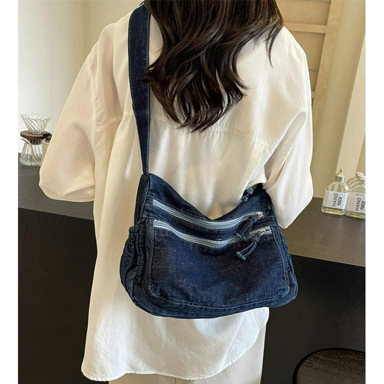 Euphrates Women's Retro Large Canvas Denim Shoulder Bag Denim Crossbody Handbags Casual Style Lightweight Tote Purse, Blue Euphrates Women's Retro Large Canvas Denim Shoulder Bag Denim Crossbody Handbags Casual Style Lightweight Tote Purse, Blue