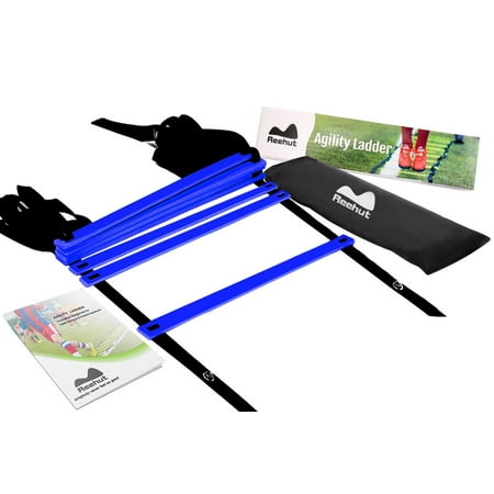 Reehut Agility Ladder w/ FREE USER E-BOOK + CARRY BAG - Speed Training Equipment For High Intensity Footwork (8 Rungs - (Best Speed And Agility Drills)