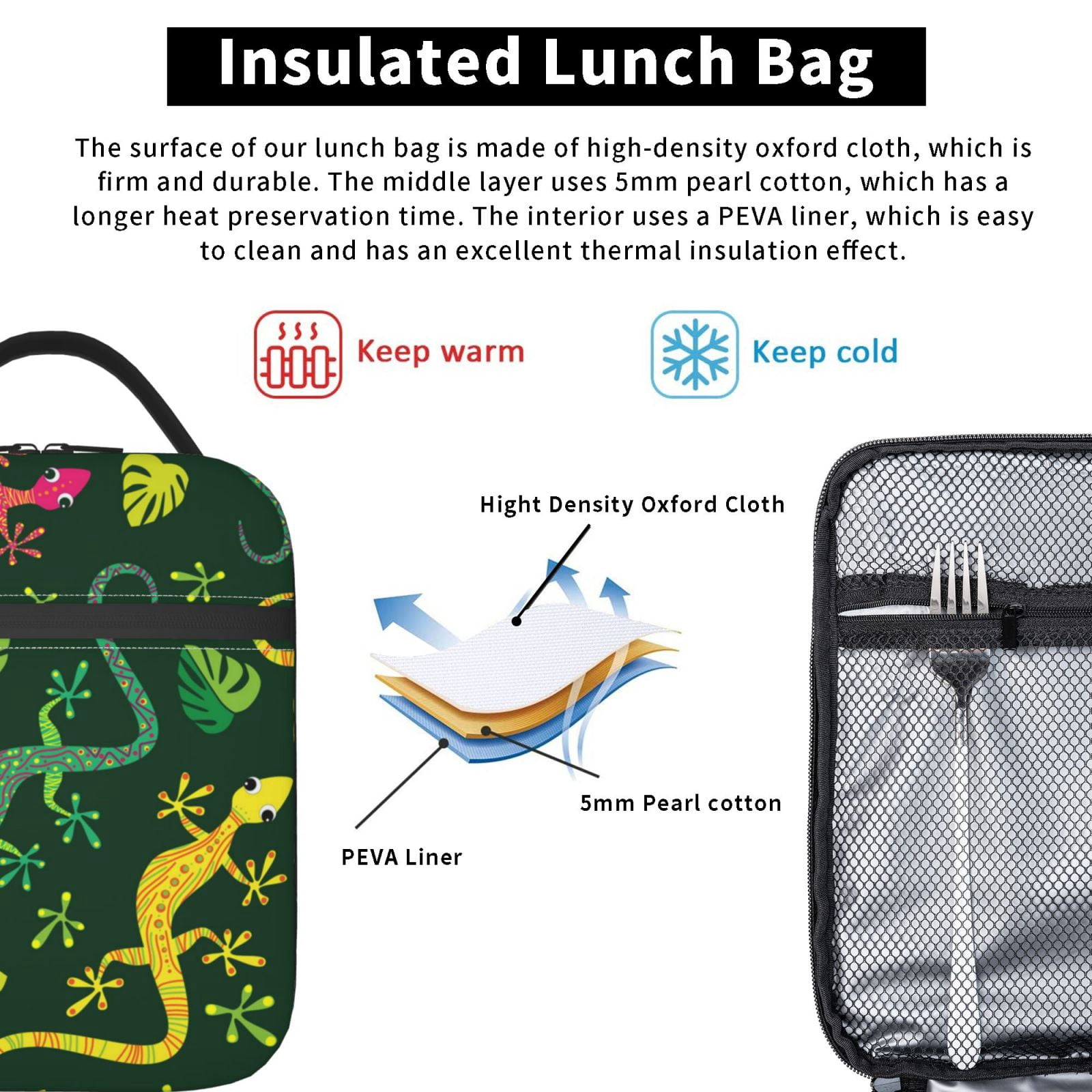 Colorful Lizard Gecko Native Lunch Box Bag Insulated Lunchbox Reusable Tote Thermal Cooler Portable for Women Men