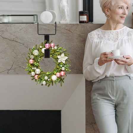 Amosfun 4Pcs Space Saving Black Over The Door Wreath Hangers for Home Use