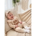 thumbnail image 4 of Cjfdfy Newborn Baby Girls Fall Outfit Long Sleeve Little Sister Letter Embroidery Romper Pants Headband 3-piece Set  Infant Baby Girl Ruffle Long Sleeve Ribbed Fall Winter Clothes, 4 of 6