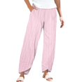 thumbnail image 2 of Women's Casual Pants Striped Linen Pants For Women Summer Casual Wide Leg Pants With Pockets Comfy Cropped Palazzo Pants,Pink Women's Casual Pants S, 2 of 5