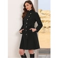 thumbnail image 4 of DARING DIVA Women's Stand Collar Belted Single Breasted Trench Pea Coat XS Black, 4 of 6
