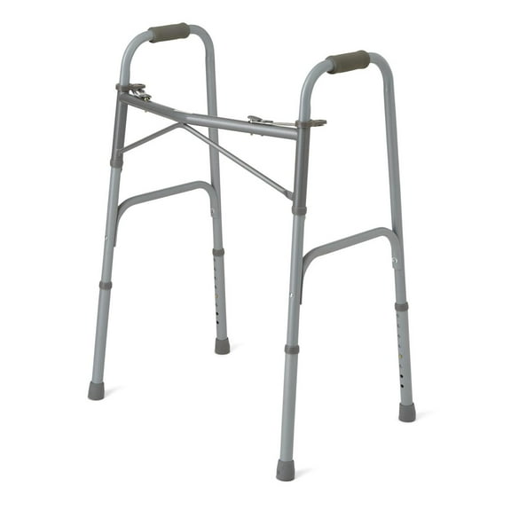 Medline Bariatric Two Button Folding Standard Walker, Height Adjustable,  Steel Frame Supports up to 650 lbs
