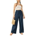 thumbnail image 2 of Women's Pants Casual Elastic High Waisted Wide Leg Pants Navy Blue XL Palazzo Pants with Pockets, 2 of 5