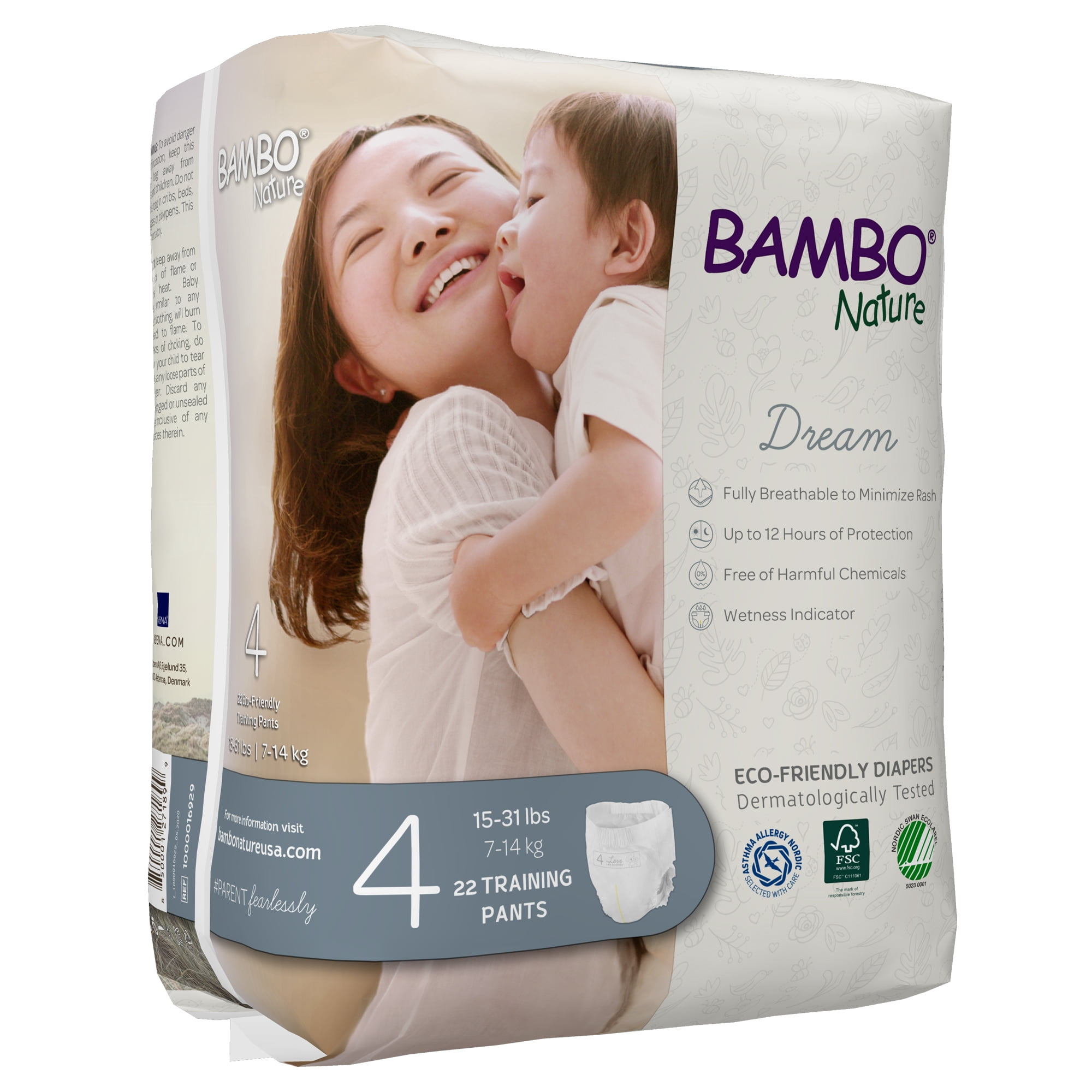 Bambo Nature Toddler Training Pants, Unisex, Size 4, 14 to 31 lbs, 22 Count, 5 Packs, 110 Total