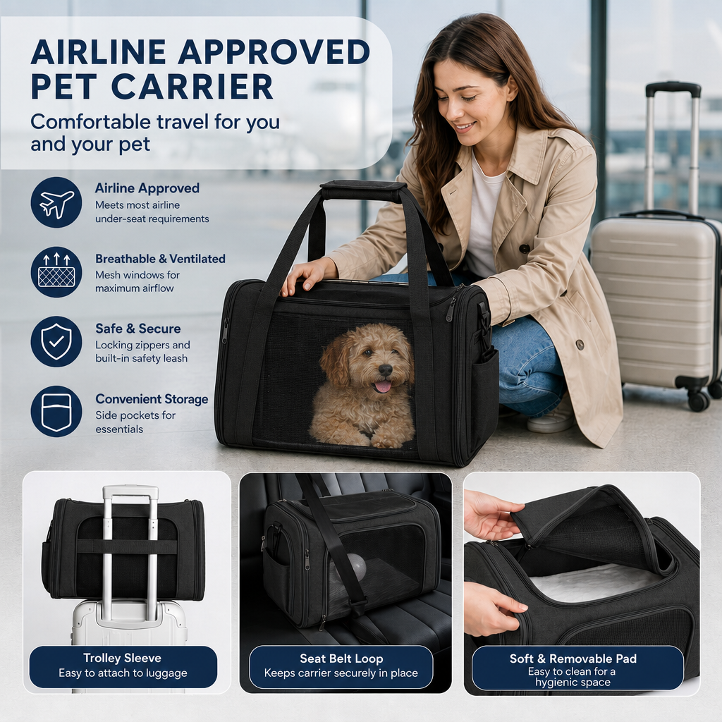 OneCare Large Soft-Sided Pet Carrier, Black photo 5