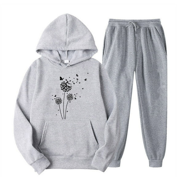 successthop 2 Piece Lounge Set Women Fleece Long Sleeve Hoodie with Pocket and Joggers Floral Fall Drawstring Outfits