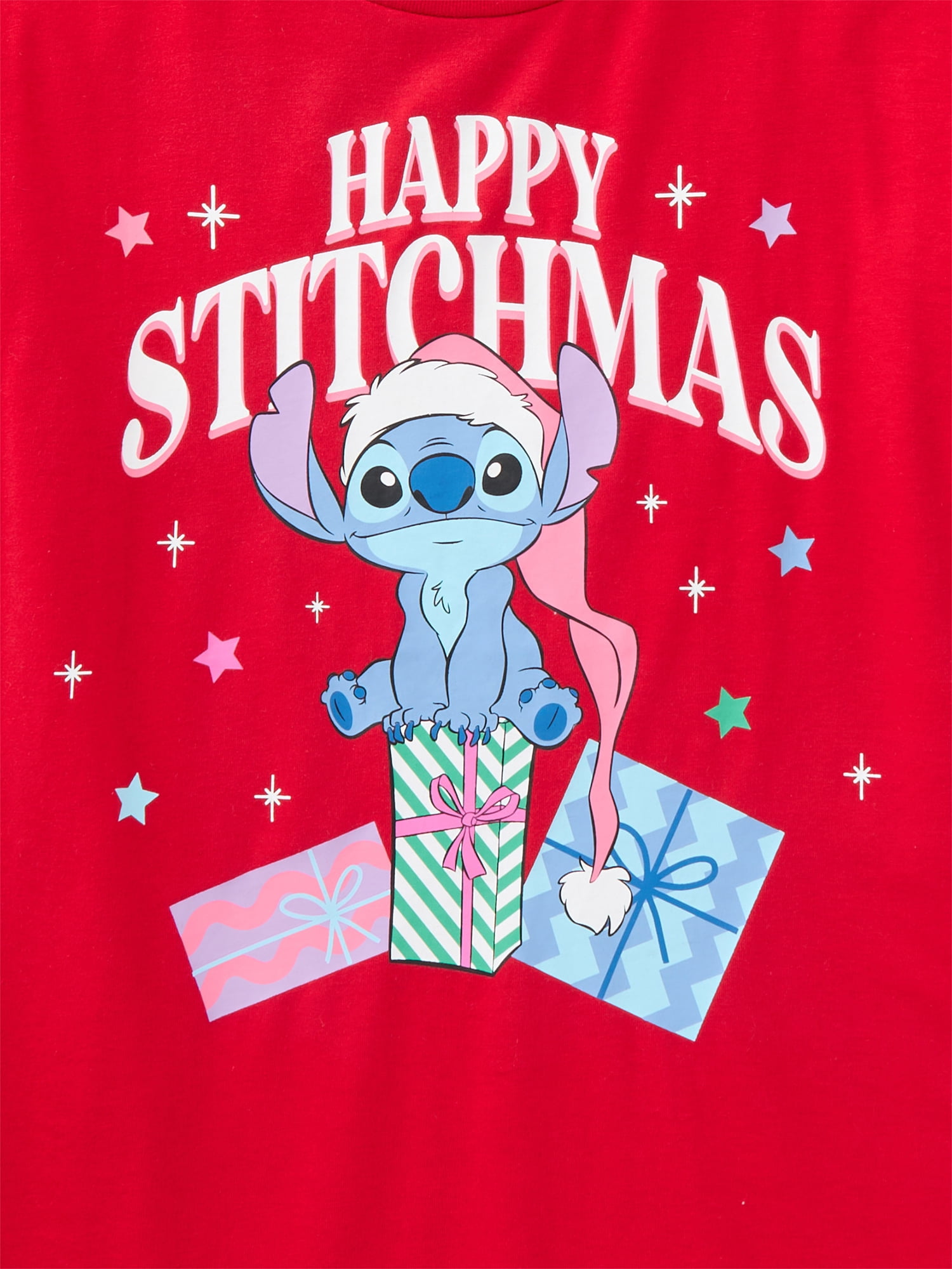 Lilo and Stitch Happy Stitchmas Girls Graphic Tee with Short Sleeves, Sizes 4-16
