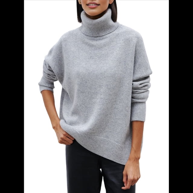 Suéter de Punto Grueso para Mujer, Jersey de Larga Cálido de Invierno, Top Informal. Gris Talla Única